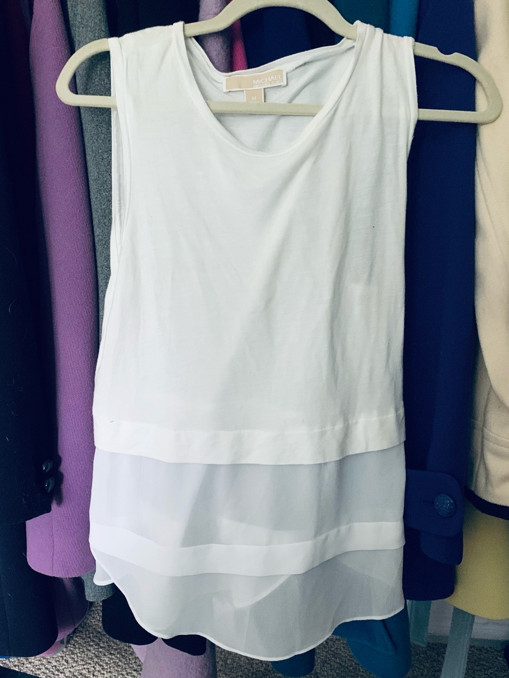 Michael Kors White Sleeveless Layered Chiffon Hem Top Size Medium